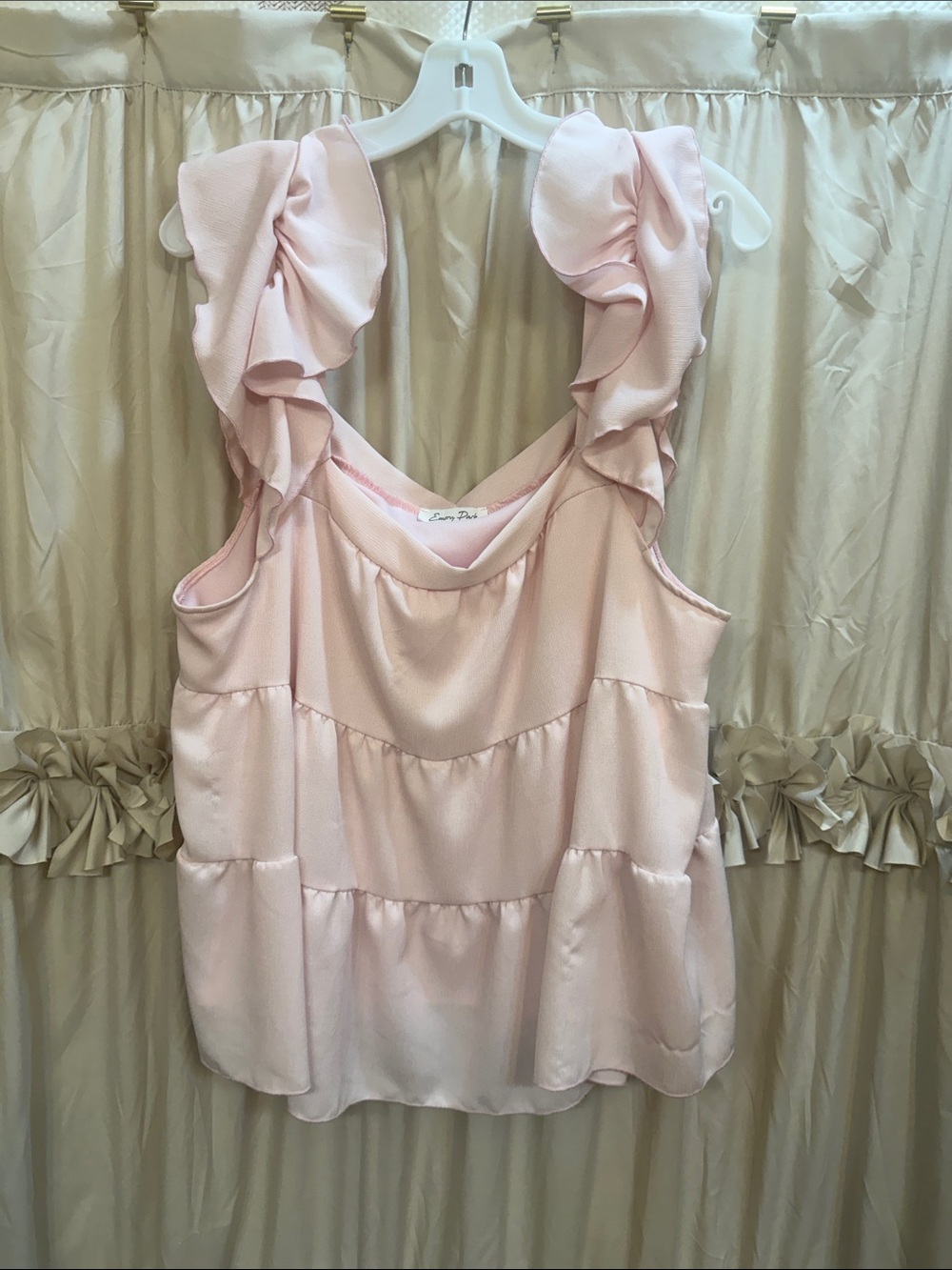 emory park Light Pink Ruffle-Shoulder Tiered Tank